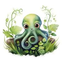 AI generated Watercolor Octopus for kids. AI Generated photo