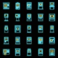 Cash atm machine icons set vector neon