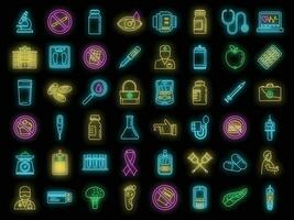 Diabetes care icons set vector neon