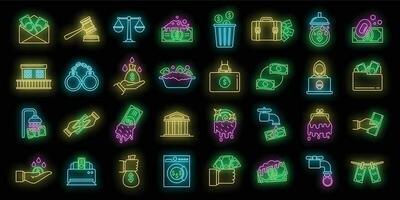 Money laundering offshore icons set vector neon