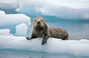 AI generated Sea Otter on Ice. AI Generated photo