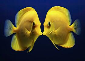 AI generated Two yellow tangs, face to face.  AI Generated. photo