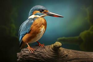 AI generated Kingfisher sitting on the tree branch. AI Generated photo