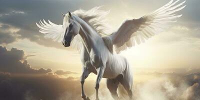 AI generated A white horse with wings. AI Generated photo