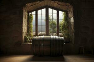 AI generated Barrel in an ancient castle beside the window. AI Generated photo