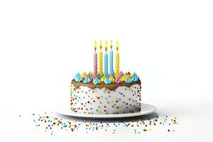 AI generated Colourful birthday cake with candles isolated on white background. AI Generated photo