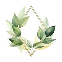 AI generated Watercolor geometry shape wreath with green leaf. AI Generated photo