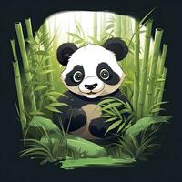 AI generated Cute panda in the middle of a bamboo forest. T-shirt design. AI Generated photo