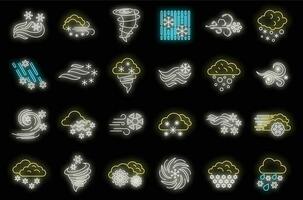 Blizzard climate icons set vector neon