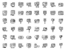 Camera go pro icons set outline vector. Action camera vector