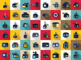 Camera go pro icons set flat vector. Action camera vector