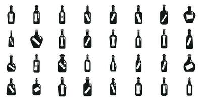 Message in the bottle icons set simple vector. Paper cork vector