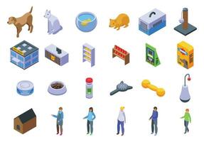 Pet shop interior icons set isometric vector. Domestic animal vector