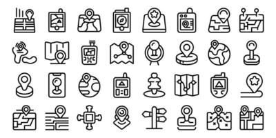 Geocaching icons set outline vector. Travel city map vector