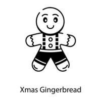 un linda línea estilo icono de Navidad pan de jengibre vector