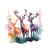 AI generated Colorful Deers in Forest. T-shirt design. AI Generated photo