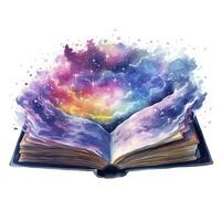 ai generado galaxia celestial fantasía libro acuarela para camiseta diseño. ai generado foto