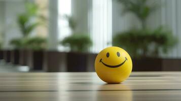 AI generated A Yellow Smiling Ball Can Promote a Positive Work Environment. Generative AI photo