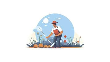 AI generated Minimalist UI illustration of a farmer harvesting crops in a flat illustration style on a white background photo