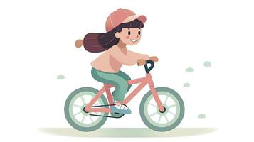 AI generated Minimalist UI illustration of a child learning to ride a bike in a flat illustration on a white background photo