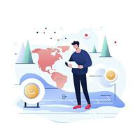 AI generated Minimalist UI illustration of a cartographer mapping a new territory in a flat illustration style on a white background. photo