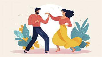 ai generado minimalista ui ilustración de un Pareja bailando salsa en un plano ilustración estilo en un blanco antecedentes foto