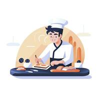 AI generated Minimalist UI illustration of a chef preparing sushi in a flat illustration style on a white background photo