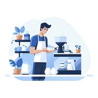 AI generated Minimalist UI illustration of a barista making coffee in a flat illustration style on a white background photo