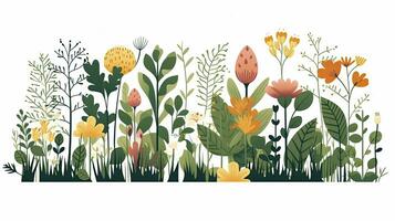 AI generated Simplistic Botanical Garden Illustration Diverse Plant Collection, Flat Style on White Background photo