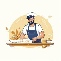 AI generated Minimalist UI illustration of a baker making artisan bread in a flat illustration style on a white background photo