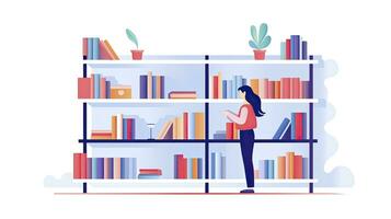AI generated Minimalist UI illustration of a librarian shelving books in a flat illustration style on a white background photo
