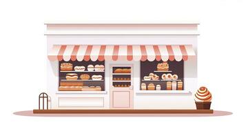 ai generado encantador panadería escaparate ilustración - minimalista diseño con desplegado pasteles foto