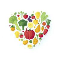 AI generated Heart-Healthy Diet Concept Fruits and Vegetables Encircling Heart for World Health Day photo