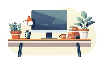 AI generated Sleek Minimalist Home Office Setup with Desktop Flat Illustration photo