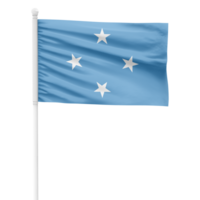 Realistic Micronesia Flag Waving on a White Metal Pole with Transparent Background png
