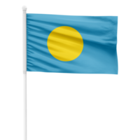 Realistic Palau Flag Waving on a White Metal Pole with Transparent Background png