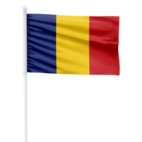 Realistic Romania Flag Waving on a White Metal Pole with Transparent Background png