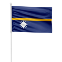 Realistic Nauru Flag Waving on a White Metal Pole with Transparent Background png