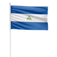 Realistic Nicaragua Flag Waving on a White Metal Pole with Transparent Background png