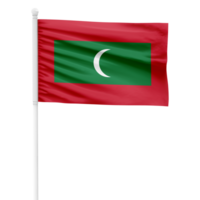 Realistic Maldives Flag Waving on a White Metal Pole with Transparent Background png