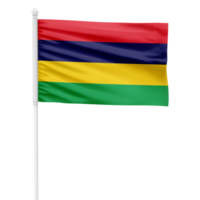 Realistic Mauritius Flag Waving on a White Metal Pole with Transparent Background png