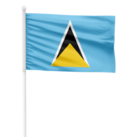 Realistic Saint Lucia Flag Waving on a White Metal Pole with Transparent Background png