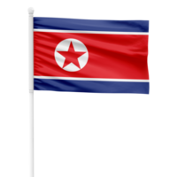 realista norte Corea bandera ondulación en un blanco metal polo con transparente antecedentes png