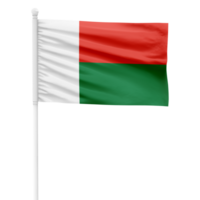 Realistic Madagascar Flag Waving on a White Metal Pole with Transparent Background png