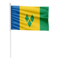 Realistic Saint Vincent and the Grenadines Flag Waving on a White Metal Pole with Transparent Background png