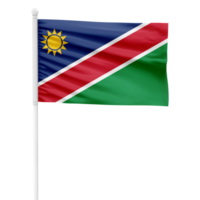 Realistic Namibia Flag Waving on a White Metal Pole with Transparent Background png