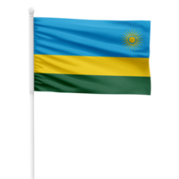 Realistic Rwanda Flag Waving on a White Metal Pole with Transparent Background png