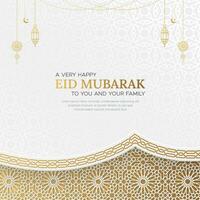 Eid Mubarak greeting card social media post design with Arabic style border and pattern vector