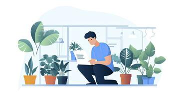 ai generado minimalista botánico estudiando plantas, plano diseño ilustración en blanco foto