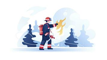 ai generado minimalista ui ilustración de un bombero extinguir un fuego en un plano ilustración estilo en un blanco antecedentes foto